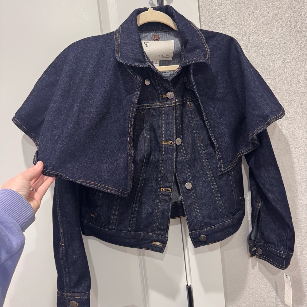 New Anthropologie Removable Capelet Denim Jacket Sz XS - Picture 4 of 7